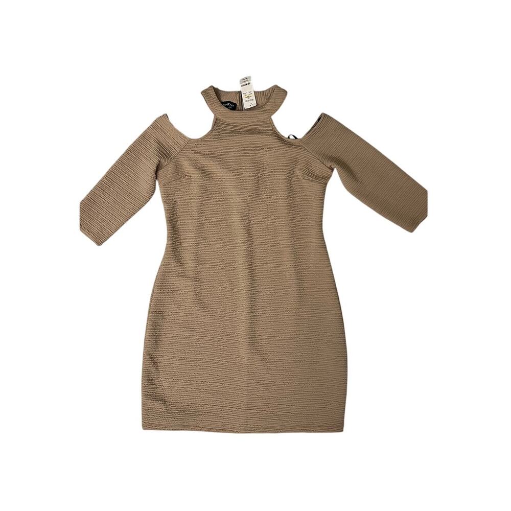 Bebe Trisha Cold Shoulder Dress Womens XL Beige Textured Mini - Size XL NWT